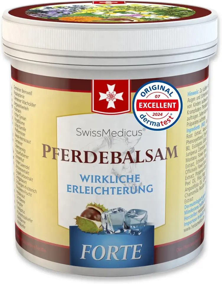 SwissMedicus Pferdebalsam Massage-gel mit 25 Kräuterextrakte (Beinwell, Rosskastanie, Arnika, Eukalyptus) Spürbare Linderung bei Massage Für Muskеln, Gеlenke, Rückеn Kühlend EXTRA STARK 250ml