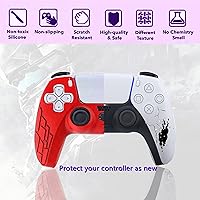 Vista 3 de Funda de silicona para PS5, funda de silicona para Playstation 5, protector antideslizante con 10 tapas de joysticks de pulgar (tipo L, rojo)