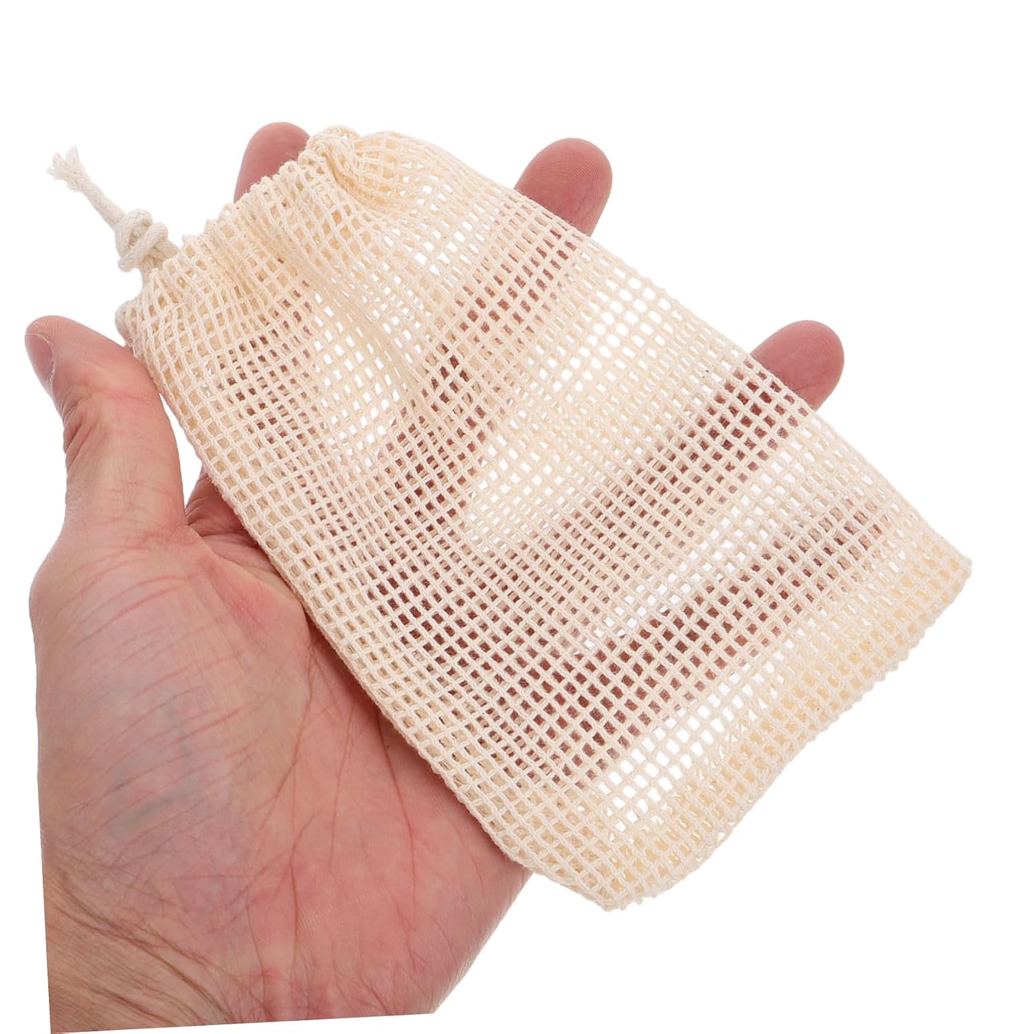 Generic 5Pcs Natural Sisal Soap Pouch Net Exfoliating Mesh Holder for Body Facial Cleansing Drawstring Design for Bath Shower Gentle Skin Beige