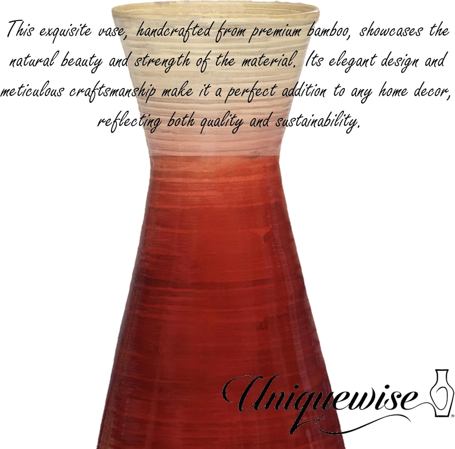 Uniquewise 28" Classic Bamboo Floor Vase Handmade, Decorative Glossy Red Vase for Dining Room, Living Room, Entryway, Home Decor, Fill with Dried Branches or Flowers, Tall Elegant Centerpiece
