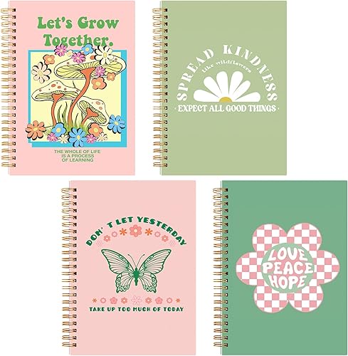 Miniatura 1 de Cholemy Paquete de 4 cuadernos estéticos de color rosa y verde, tamaño A5, 5.7 x 8.3 pulgadas, lindo cuaderno estético, diario de viaje en espiral