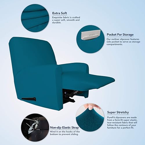 Miniatura 3 de PureFit - Funda muy elástica con bolsillo para sofá reclinable, suave y antideslizante, de elastano, lavable, protector para muebles con parte