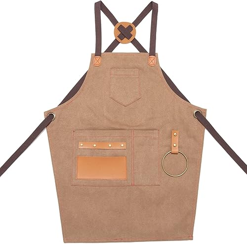 Miniatura 6 de NEOVIVA Delantal de trabajo resistente para niños con bolsillos y correas cruzadas ajustables en la espalda