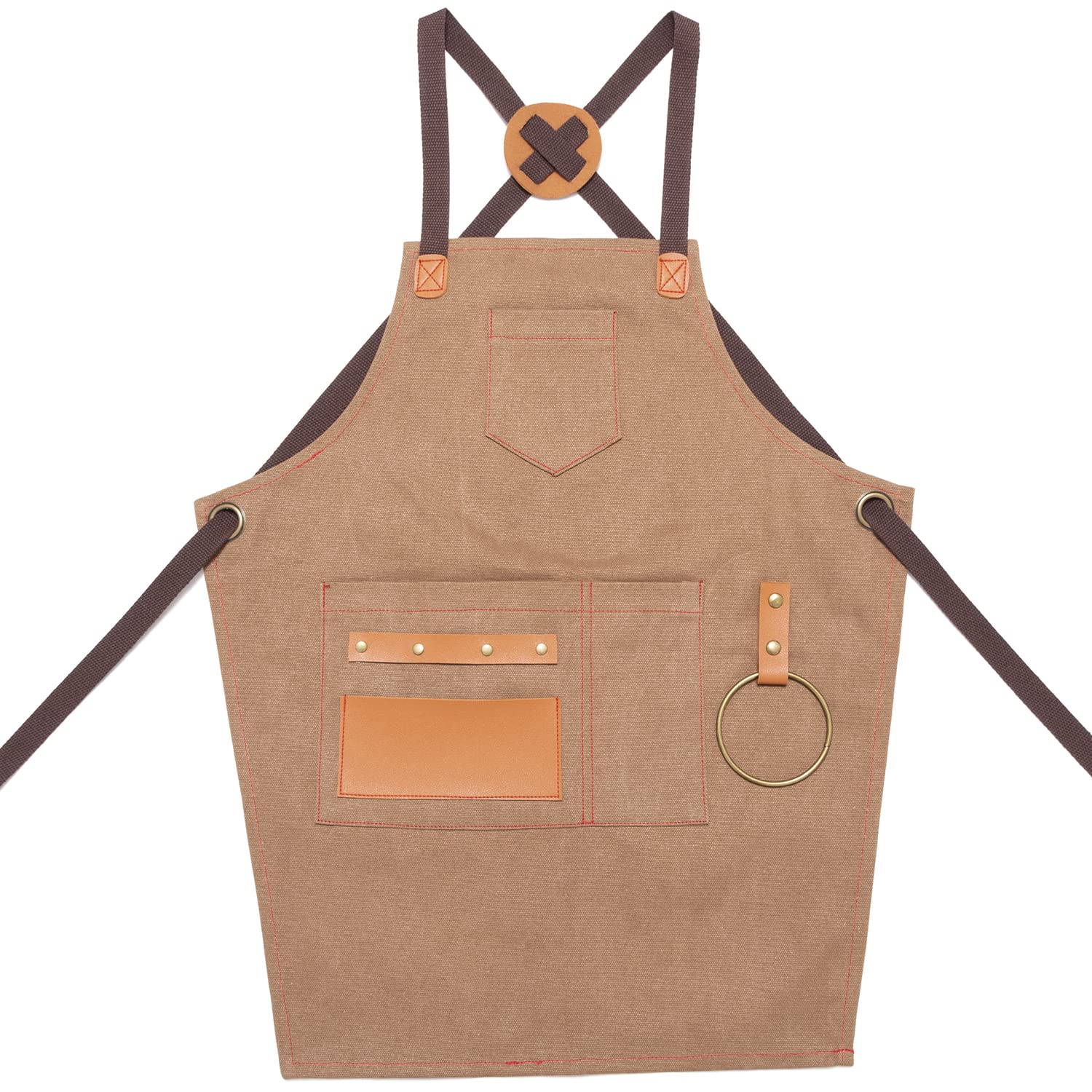 NEOVIVA Tablier de travail avec poches, tabliers de travail du bois pour enfants, tablier d'outils en toile réglable M à XXXL avec dos croisé pour barbier, cuisine, jardin, poterie, garage, atelier