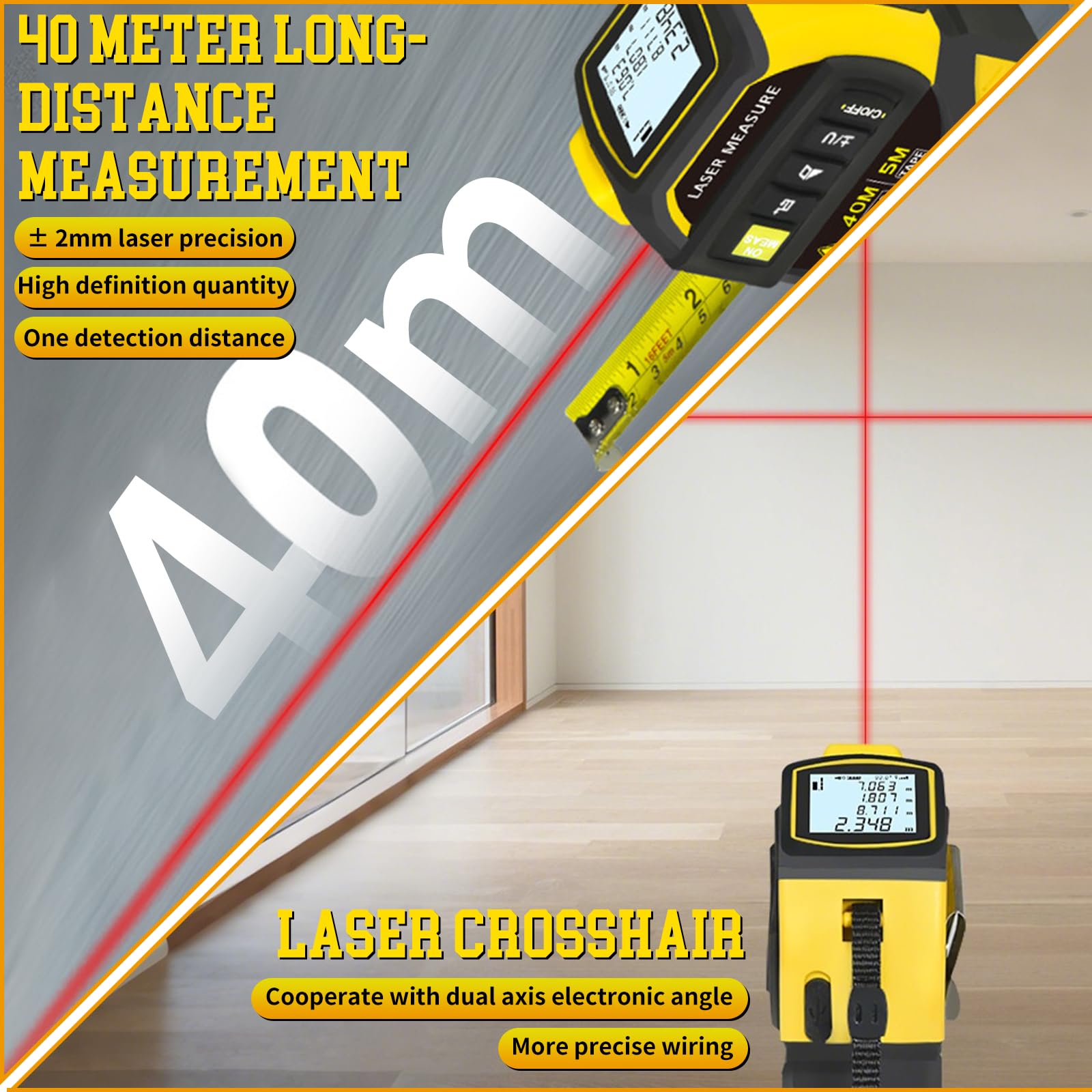 4-in-1 Laser Tape Measure with Laser Level Crosshairs - Image 2