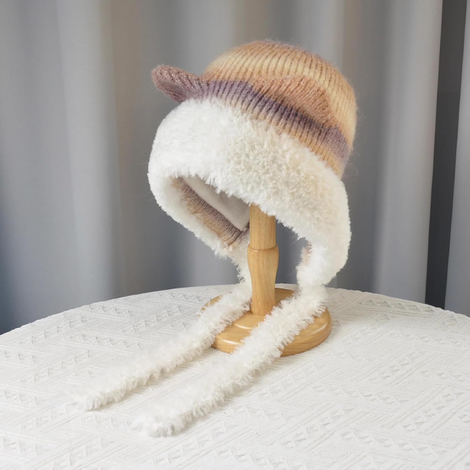 HUAMULAN Women Winter Sherpa Beanie Hats Knit Ear Flaps Peruvian Cover Ears Fleeced Ski Snow Hat Braid - Image 2