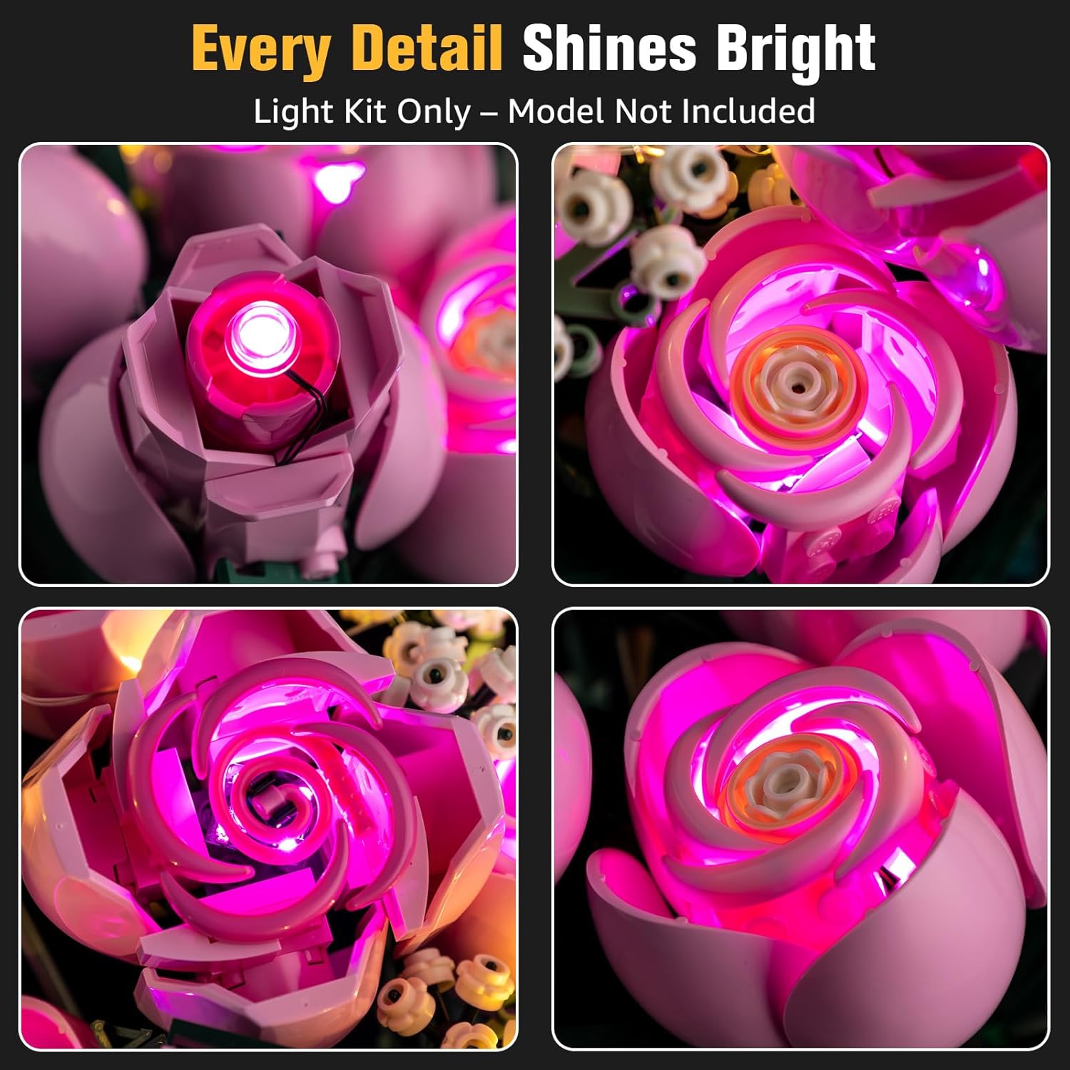 BrickSoul Light Up Kit Compatible with Lego Bouquet of Pink Roses 10374 Building Set, Upgrade Wired Dimmable Lighting Accessories, Not Included 10374 Model