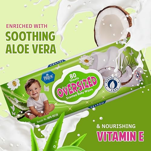 Miniatura 5 de MED PRIDE Toallitas perfumadas de gran tamaño de 9.5 x 9.5 pulgadas para bebé, paquete a granel de 240, sin alcohol, sin parabenos, con aloe vera y