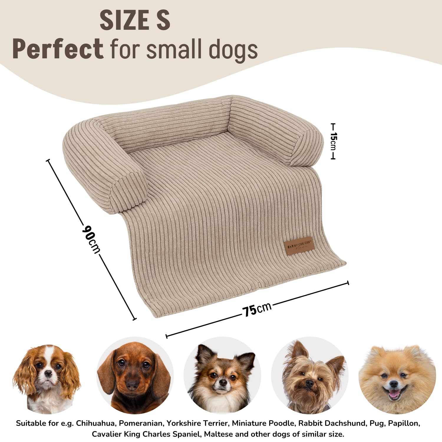 Original Hundedecke Sofa - Hundedecke Sofa - Hundekorb - Premium - Komplett abnehmbar - Rippenstoff - Mokka Taupe - 75x90 - Größe S