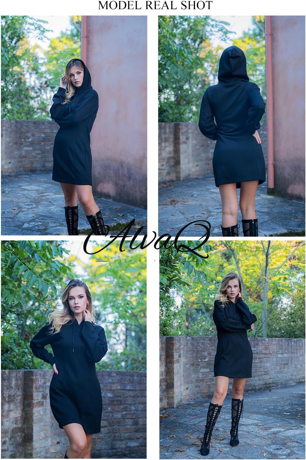 AlvaQ Womens Hoodie Dresses Fall Winter 2025 Casual Long Sleeve Drawstring Pleated Sweatshirt Pullover Tunic Mini Dress - Image 5