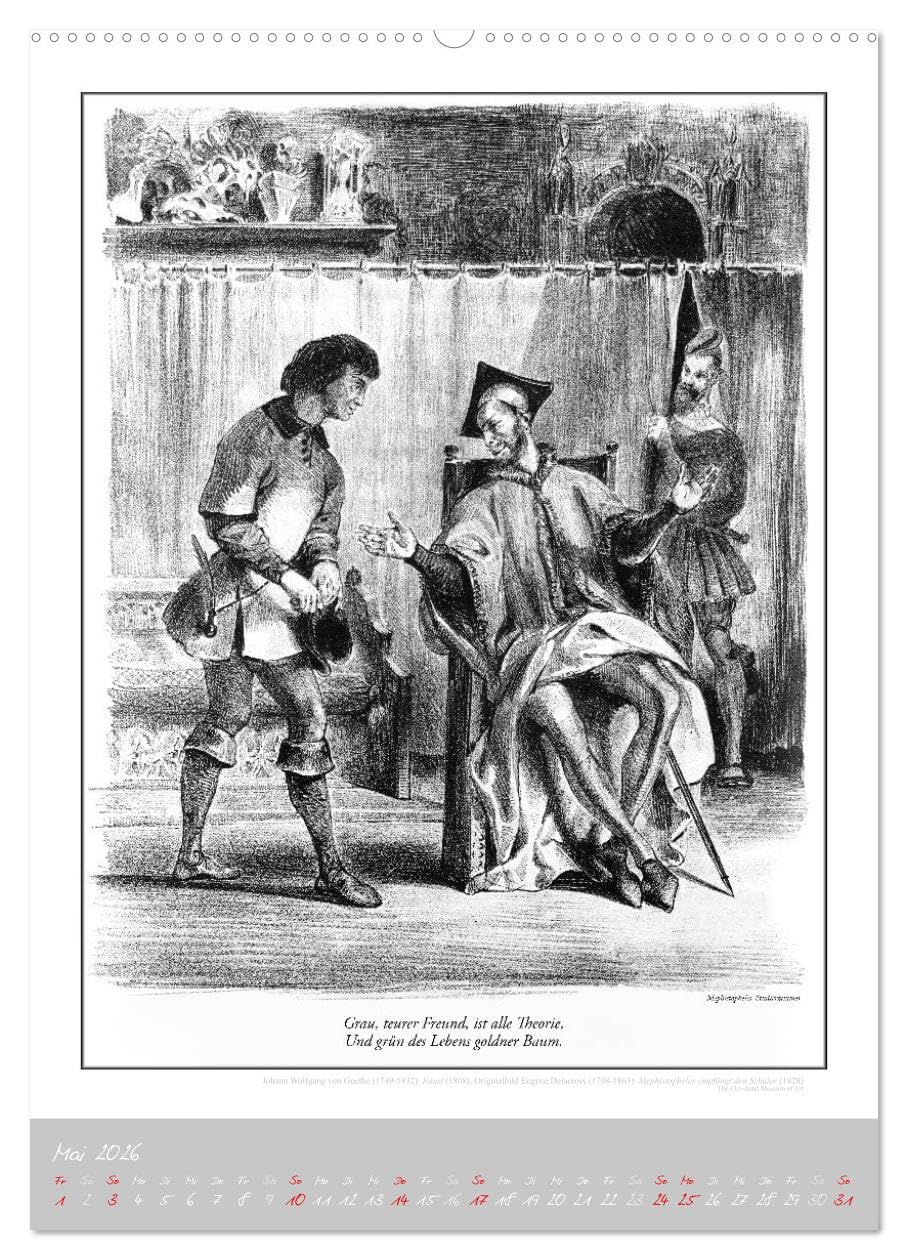 Faust - Weltliteraturkalender (hochwertiger Premium Wandkalender 2026 DIN A2 hoch), Kunstdruck in Hochglanz: Goethe. Literaturkalender von E. Delacroix. (CALVENDO Kunst)
