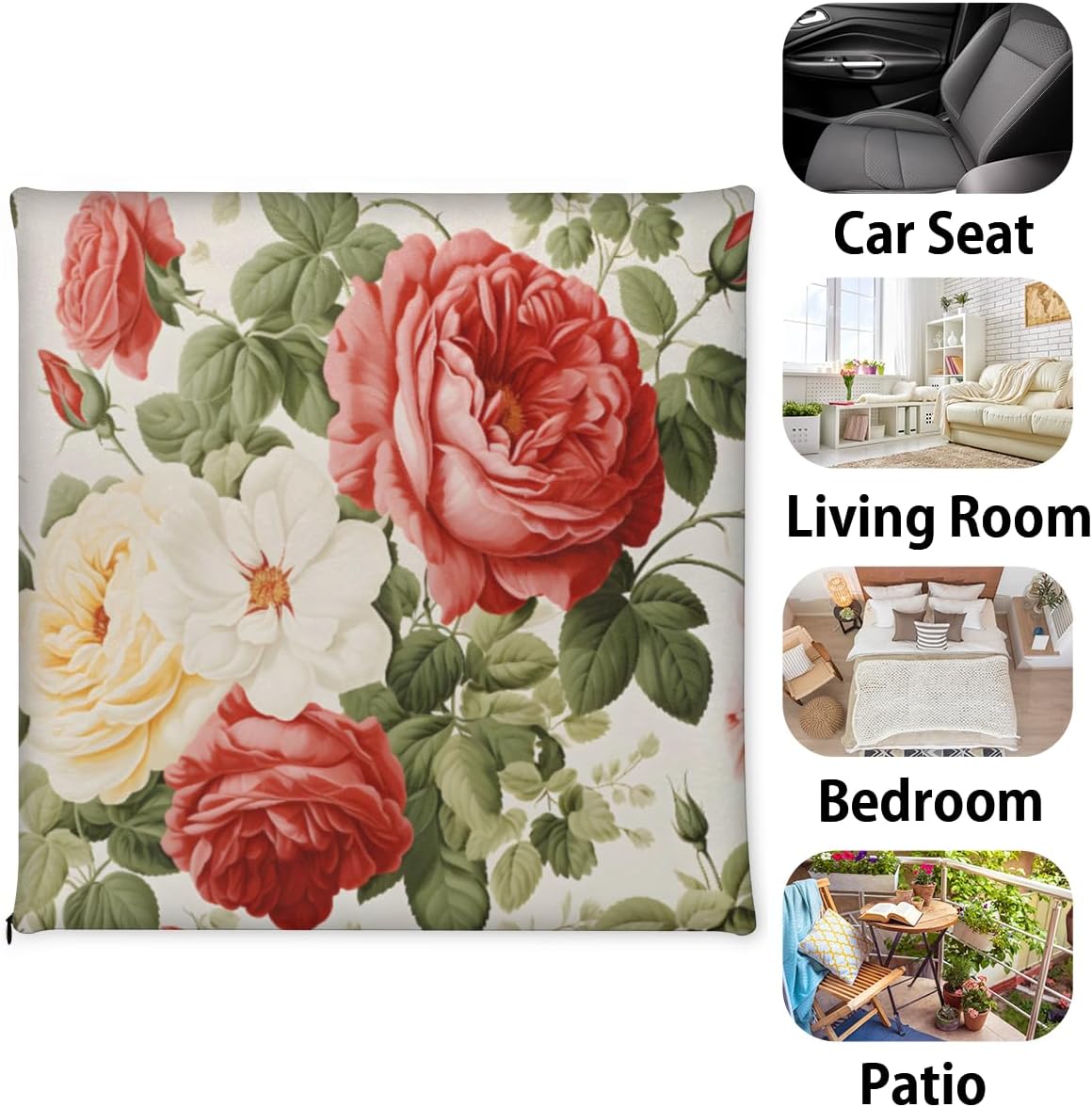 Chair Pads Beautiful Rose Floral Chair Cushions Fabric Chair Pillow, Comfort Softness Seat Cushion for Dining/Office Chair,Flowers Thicken Chair Padding for Refurbishment 16x16