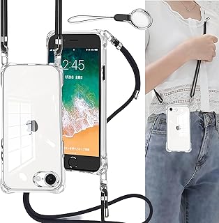 iPhone SE3/2 用ケース アイフォン SE 第3世代/第2世代 カバー iPhone7/8 用ケース [ストラップ2枚付き] 調節可能な ショルダー 肩がけ 首掛け 紐付き 斜めがけ 薄型 透明 軽量 シリコン TPUバンパー ストラップホール付き [耐衝撃 レンズ保護 米軍MIL規格 防指紋] ワイヤレス充電対応 SE3/SE2/8/7 スマホ TPUケース (クリア)
