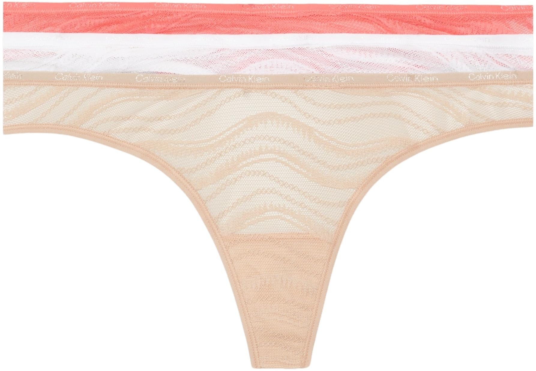 Calvin Klein Women's 3 Pack Thong (Low-Rise), Calypso Coral/Cedar/White, L
