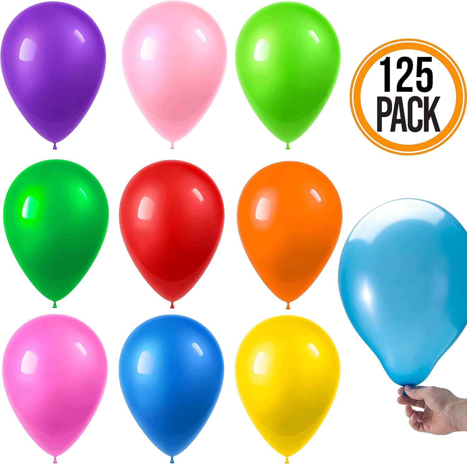 Prextex 125 Party Balloons 12 Inch 10 Assorted Rainbow Colors - Bulk Pack of Strong Latex Balloons for Party Decorations, Birthday Parties Supplies or Arch Decor - Helium Quality : Toys & Games