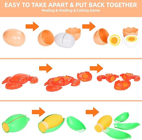 Miniatura 4 de Juego de 80 piezas de comida de corte para la cocina de los niños, juguetes de comida falsos con bolsa de almacenamiento, juego de comida de juguete