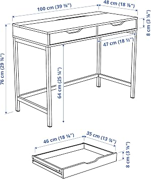 IKEA Alex Desk, 100x48 cm, White Stained/Oak Effect