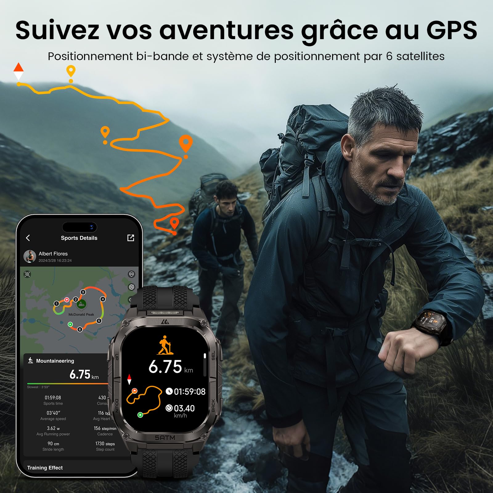 KOSPET Tank M4C Montre Connectée Homme GPS, Lampe Torche LED, 1.96'' AMOLED (Noir) | Étanche 5 ATM, IP69K, Talkie-Walkie, 15 Jours Autonomie, Suivi de Santé et Sommeil, 170+ Mode Sport, Compatible Android & iOS