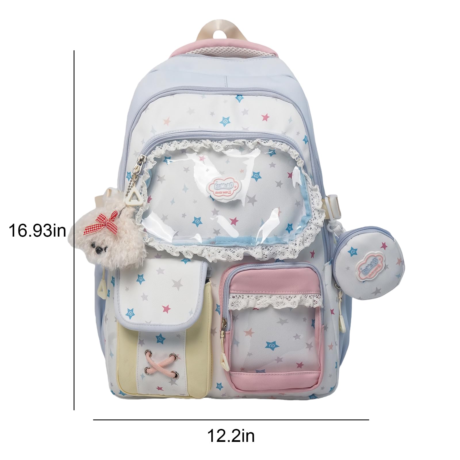 HTU Zaino da Donna in Nylon Ita con Inserto Trasparente Display Pin | Zaino Ita in nylon con display a spilla e inserto trasparente, stile Y2K, adatto a ragazze adolescenti, regali per concerti