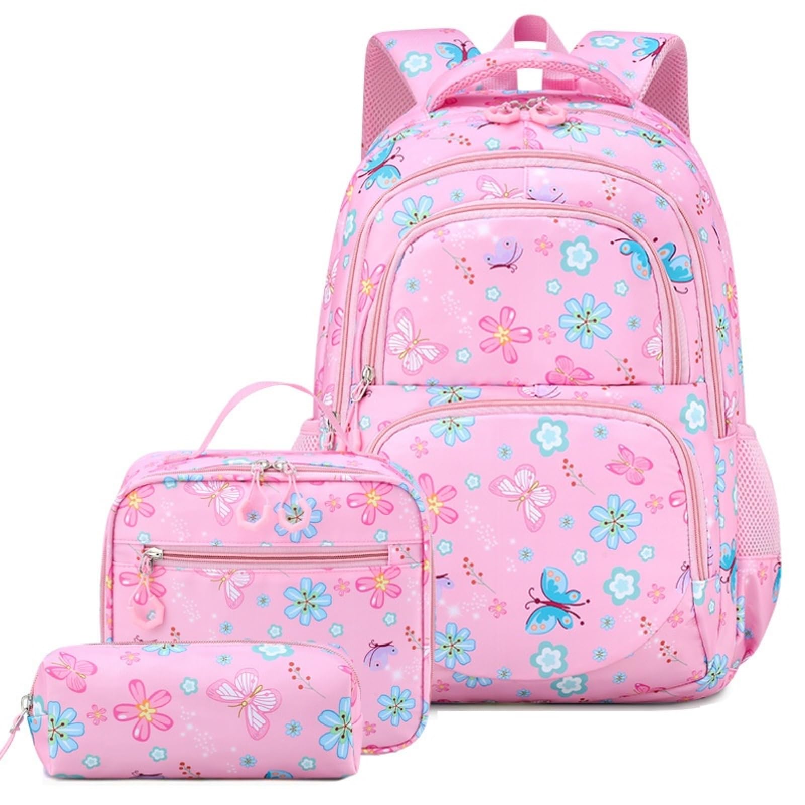 Zaino da Viaggio 3 in 1 Farfalla Floral-Stampa Set Scola con Sacchetto A Pranzo E Borsa Matita per Ragazze Adolescenti