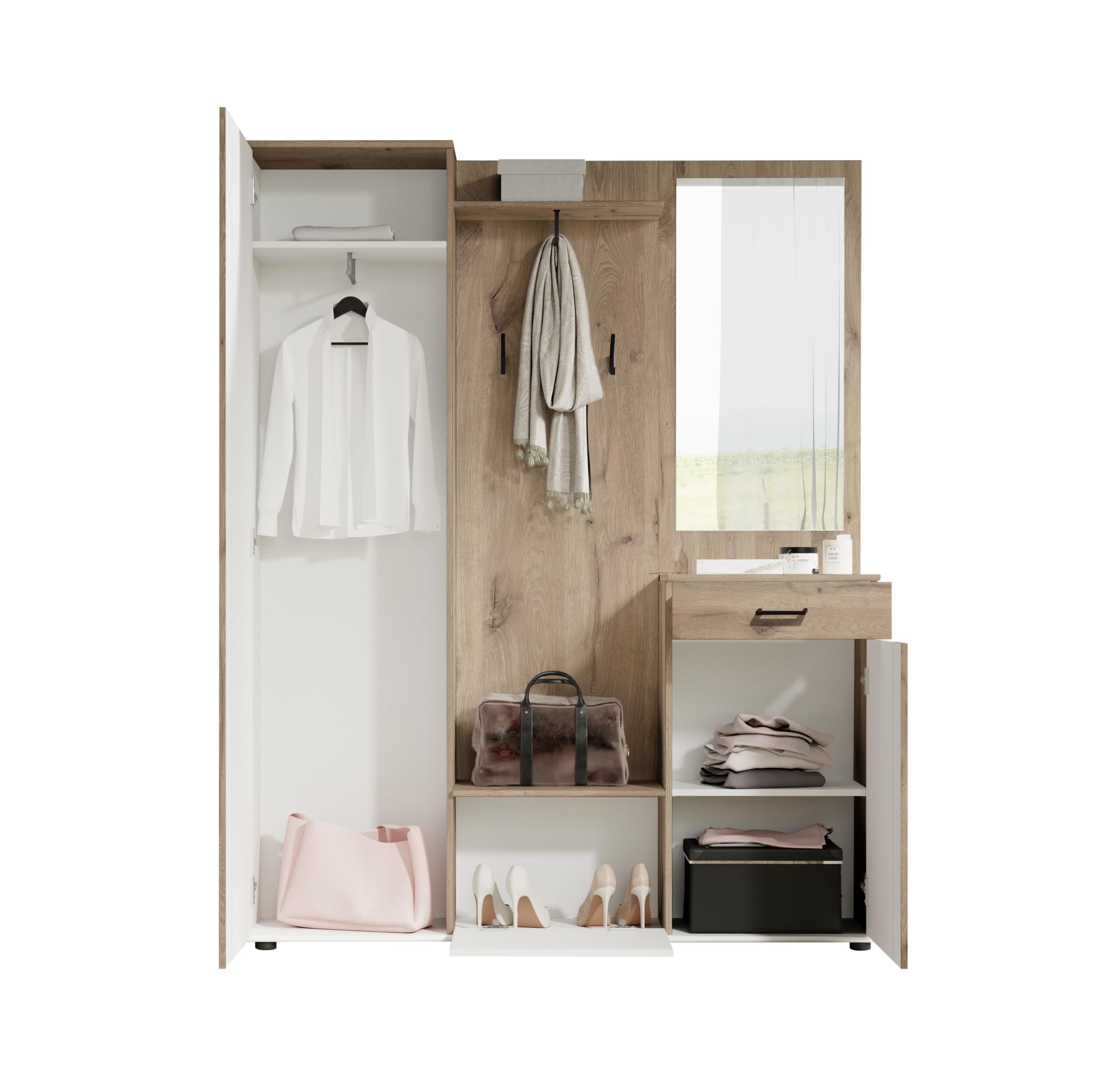 AVANTI TRENDSTORE - Pit - Armadio da ingresso in legno laminato con specchio incluso, disponibile in tre colorazioni. Dimensioni: LAP 145x188x30 cm