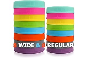 Aozita Silicone Mason Jar Lids in Vibrant Hues: 16 Reusable Caps for Various Jar Sizes