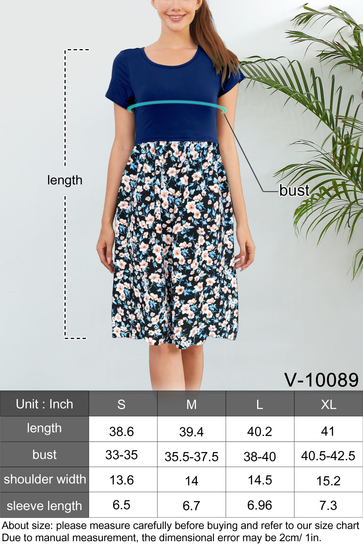 Robe d'allaitement d'été à manches courtes en patchwork avec poches pour femme