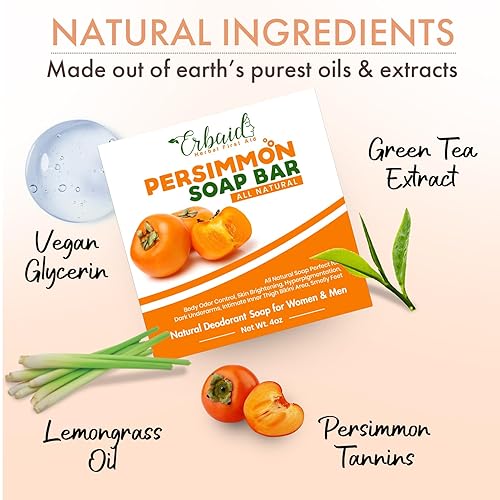Miniatura 10 de Barra de jabón caqui para control de olores corporales  Gel de baño desodorante purificante con caqui japonés y extracto de té verde para eliminar