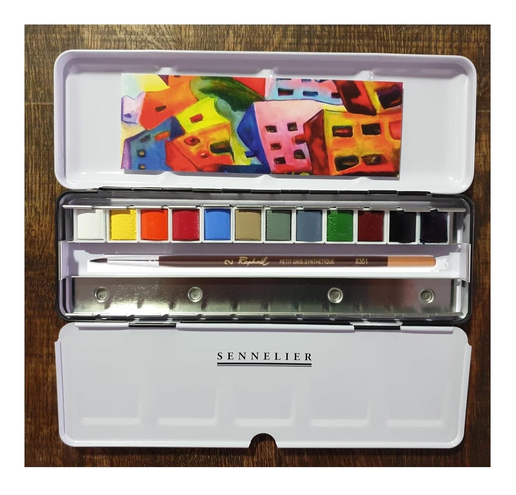 Sennelier Scatola di Pittura Acquarello Extra-Fine Set Ondine di Peretti .12 Mezzo Benne + Pennello e 1 carta