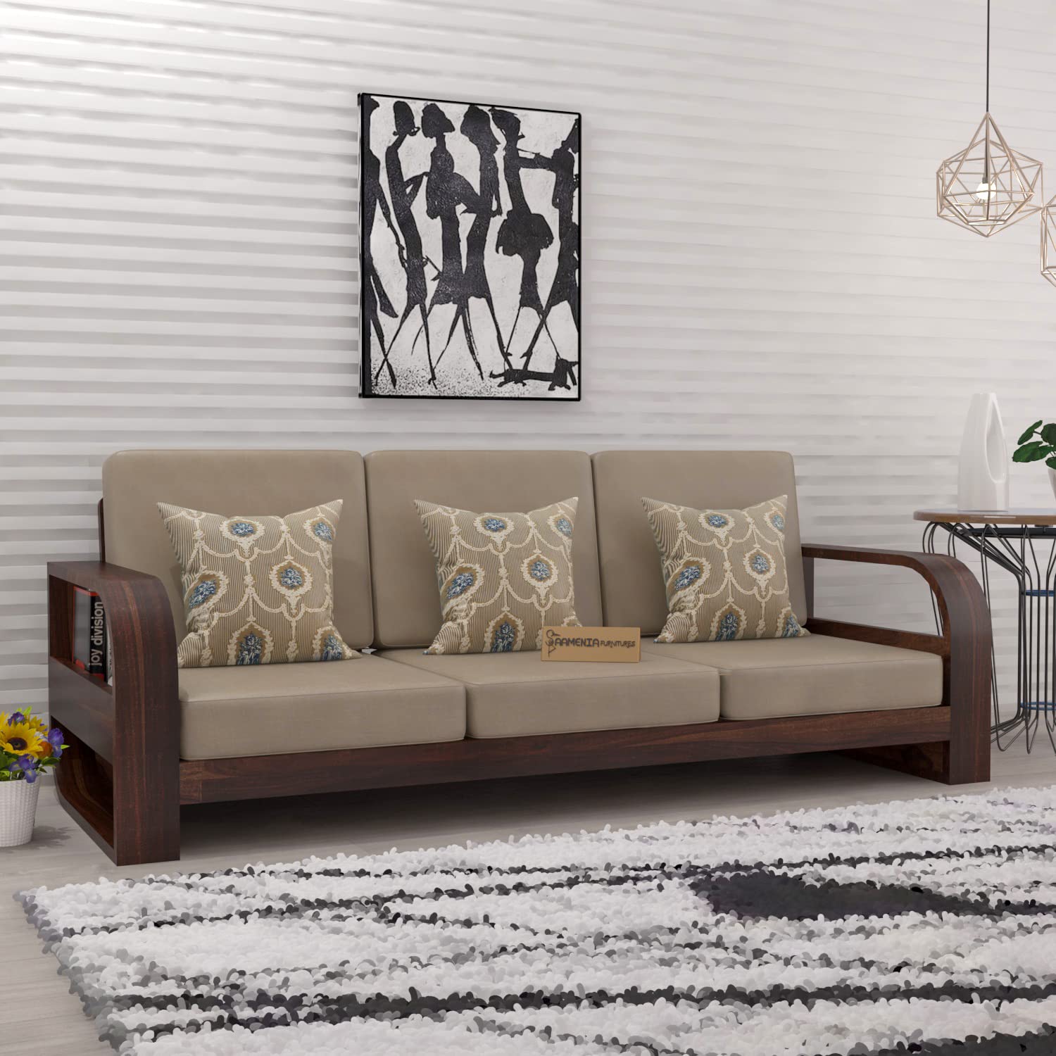 SAAMENIA FURNITURES Wooden 3 Seater Sofa Set for Living Room | Three Seater Sofa for Office & Lounge | 3 Seater Sofa Sets for Home | Sheesham Wood, Walnut-image-37