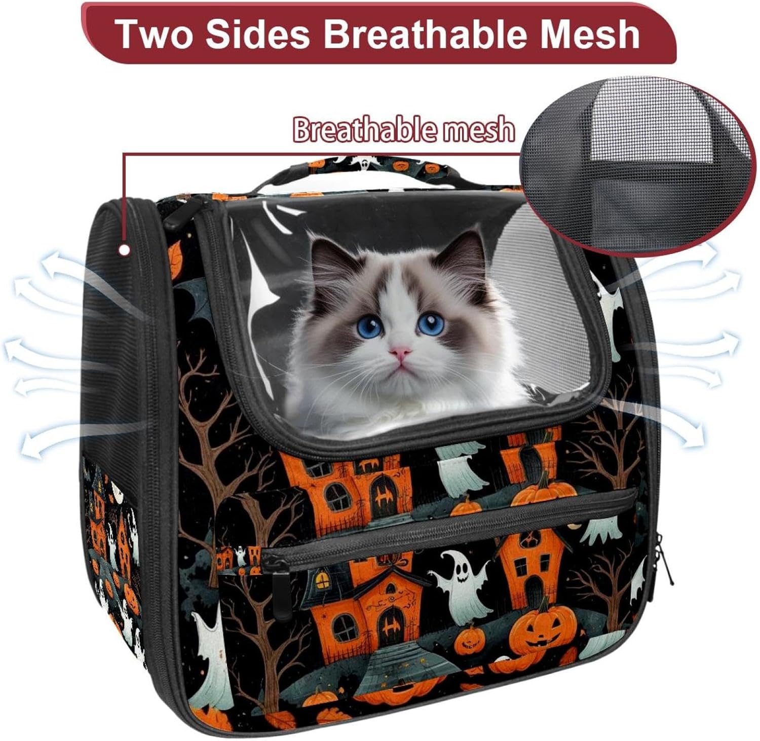 Portable Travel pet Backpack Carrier Hamster Bag Small Dog cat Carrier Breathable Hang Bag, Halloween Illustrations 1_34