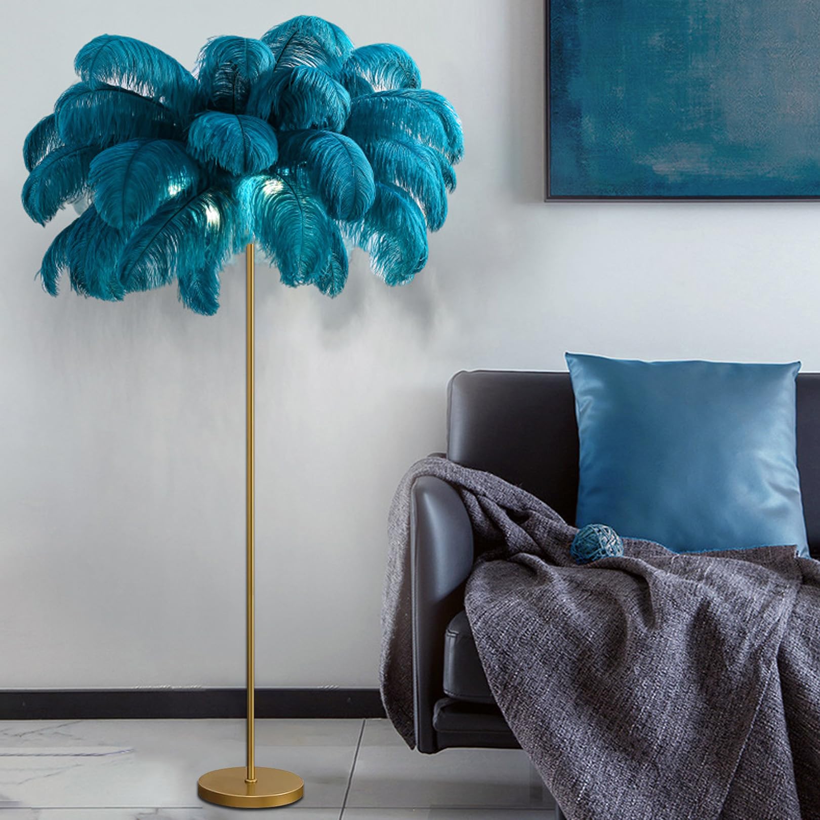 Lampe de chevet en plumes d'autruche bleu contre la lumière agressive