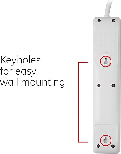 Miniatura 4 de GE - Paquete de 2protectores de sobretensión de 6tomas, extensión de 3pies, 800julios, enchufe plano, tapas de seguridad de cierre por torsión, luz