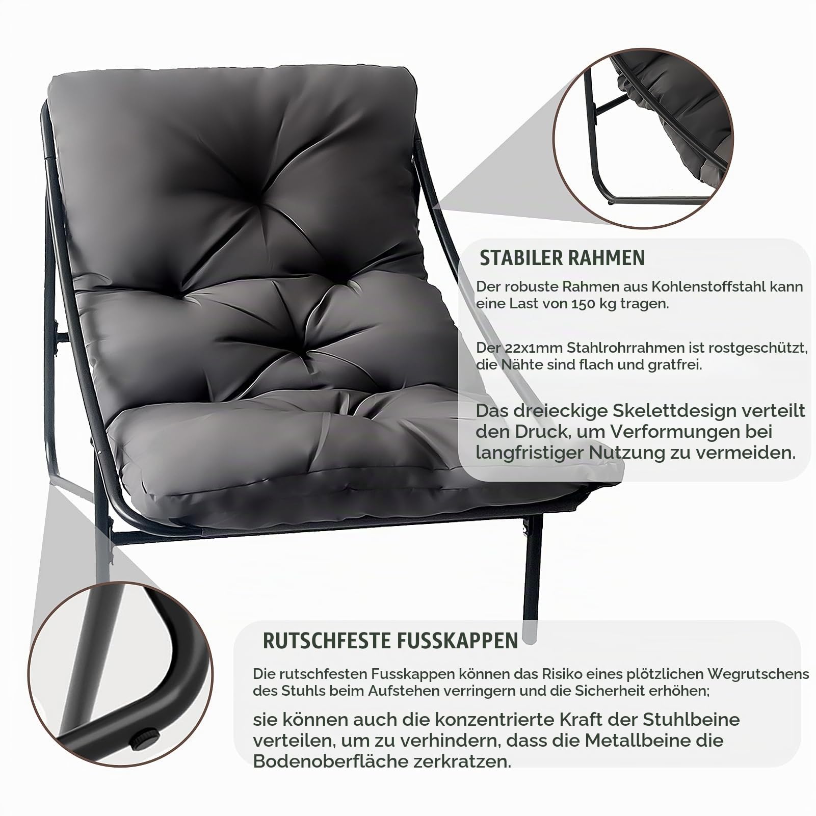 BalkonmöBel Set 3 Teilig, Gartenmöbel Set, Balkonmöbel Kleiner Balkon, Balcony Furniture mit Glastisch & Stahlgestell, Balkon Set 2 Personen, Garden Furniture Sets für Hof, Terrasse, Innen (Grau)