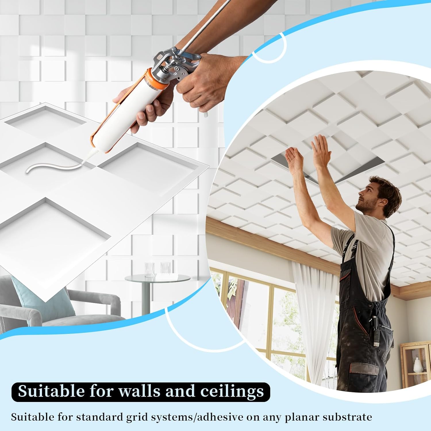 24 PCS 2x2 FT Cross-Shaped Block Design Decorative Ceiling Tiles, 24x24 Inch 3D Modern Ceiling Panels, PVC Waterproof Cuttable Material Ideal for Living Room Bedroom Cover 96 Sq.Ft