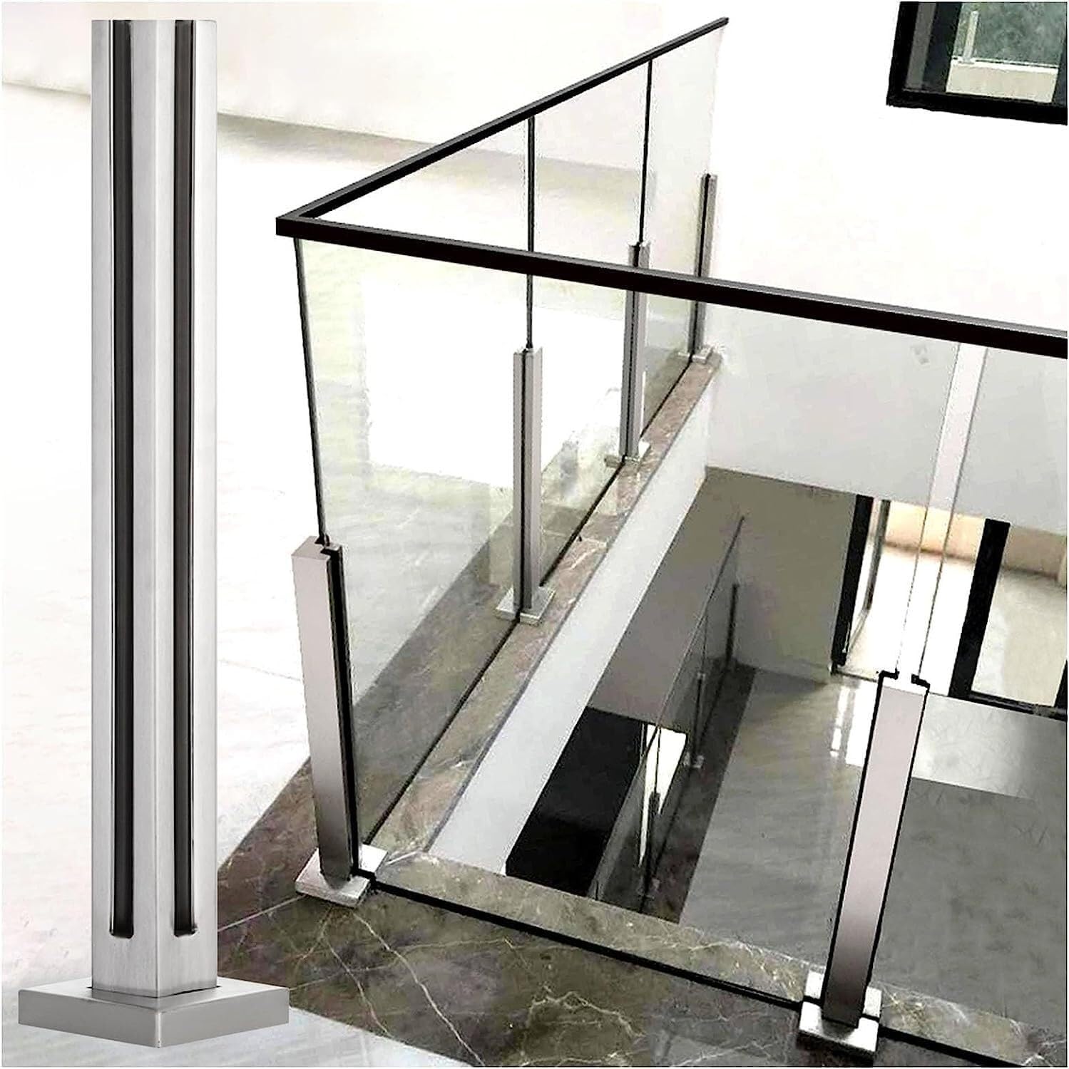 Barandilla de cristal de la plataforma de la escalera del vestíbulo poste terminal 105cm