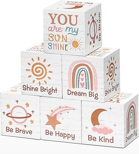 6 piezas inspiradoras de 1.6 pulgadas, decoración de habitación de bebé, bloques de madera para bebé, nubes de sol, mariposas, decoración