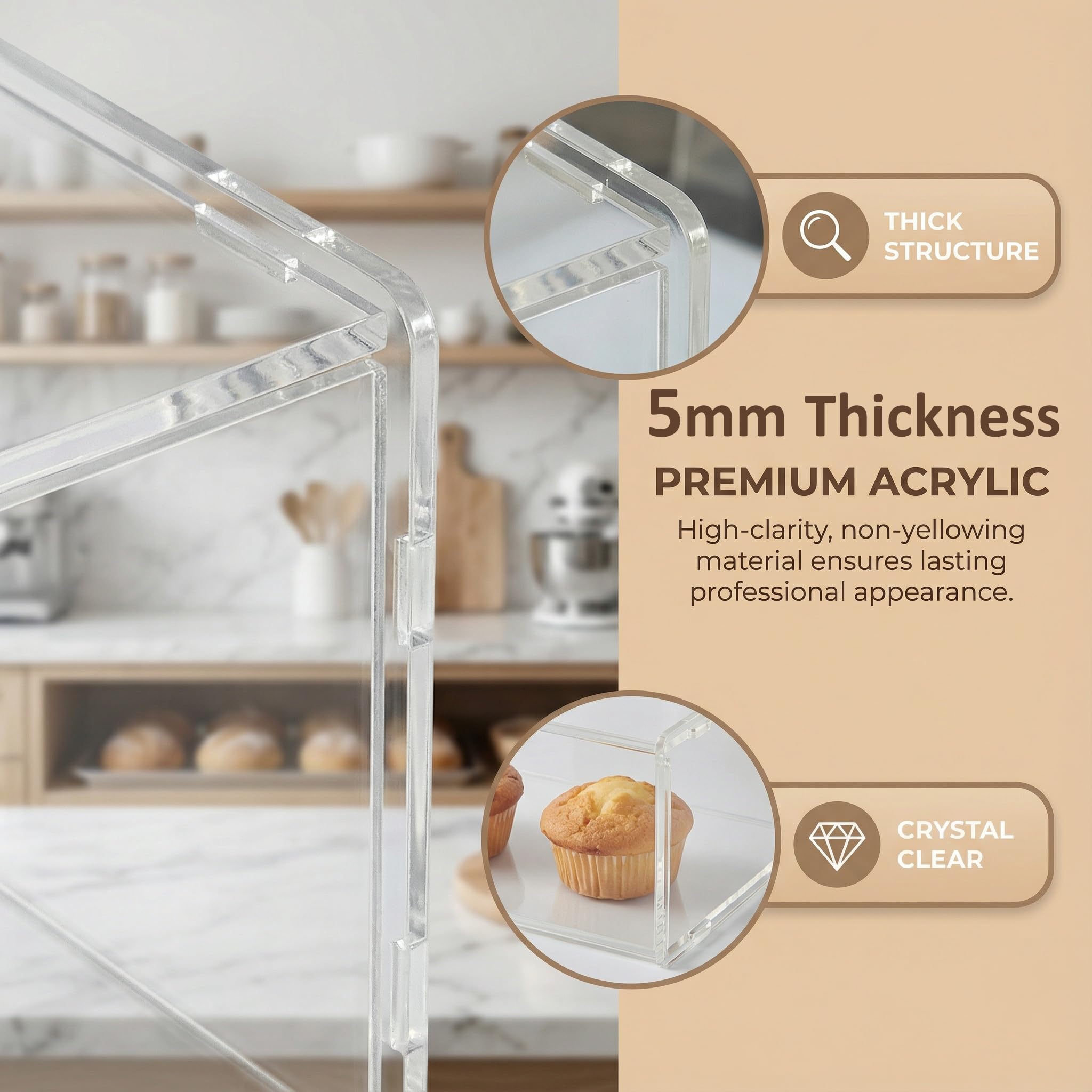4 lagen Clear Countertop Bakkerij Vitrine Display Standaard 55,5 cm x 53 cm x 53,3 cm Verwijderbare Gebak Vitrine Acryl Brood Kast met Achterdeuren Party Cake Stand Stofdicht Dessert Rack