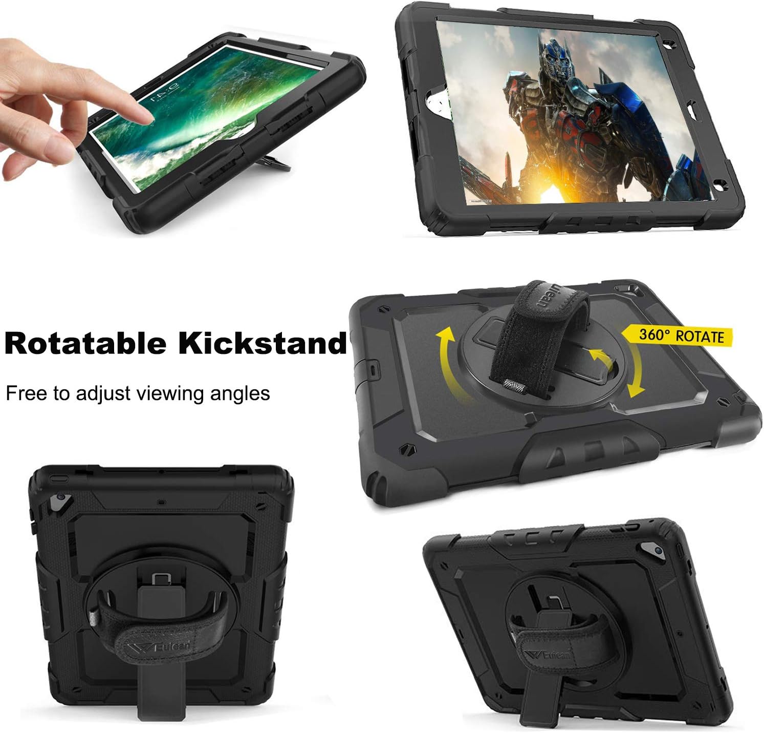 Buy 1 get 1 Weuiean Case for iPad Air 2 (2014), 360 Degrees Rotate Hand Strap Case for iPad Air 2 A1566,A1567 9.7 Inch Case - Black