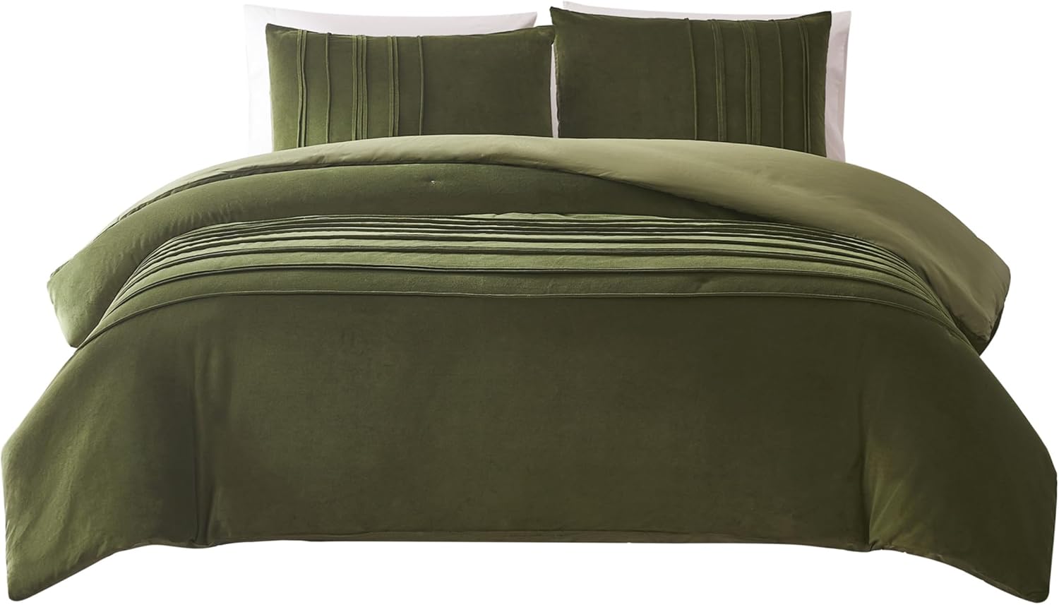 Lush Decor x Chuks Collins Pleated Groove Velvet Comforter 3 Piece Set Queen Green - Queen Comforter Set - Velvet Bedding Set - Green Comforter - Luxury Bedding