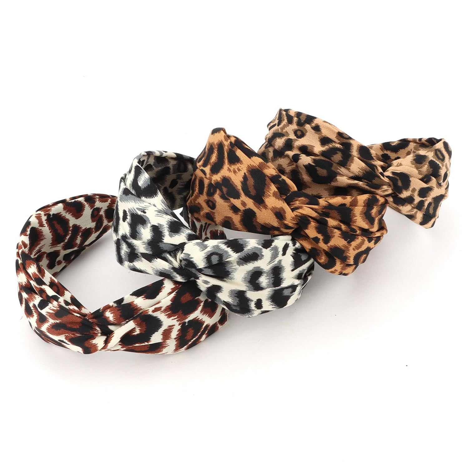 Semato 4 Pcs Leopard Headbands for Women Hair Knotted Headband Wide Leopard HairBand for Women Non Slip Headband Hair Accessories