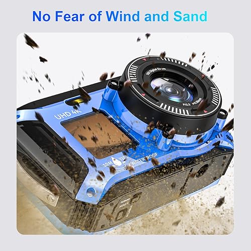 Miniatura 4 de Cámara subacuática 4K de 33 pies impermeable para snorkel con tarjeta de 32 GB de doble pantalla, compacta a prueba de polvo, enfoque automático