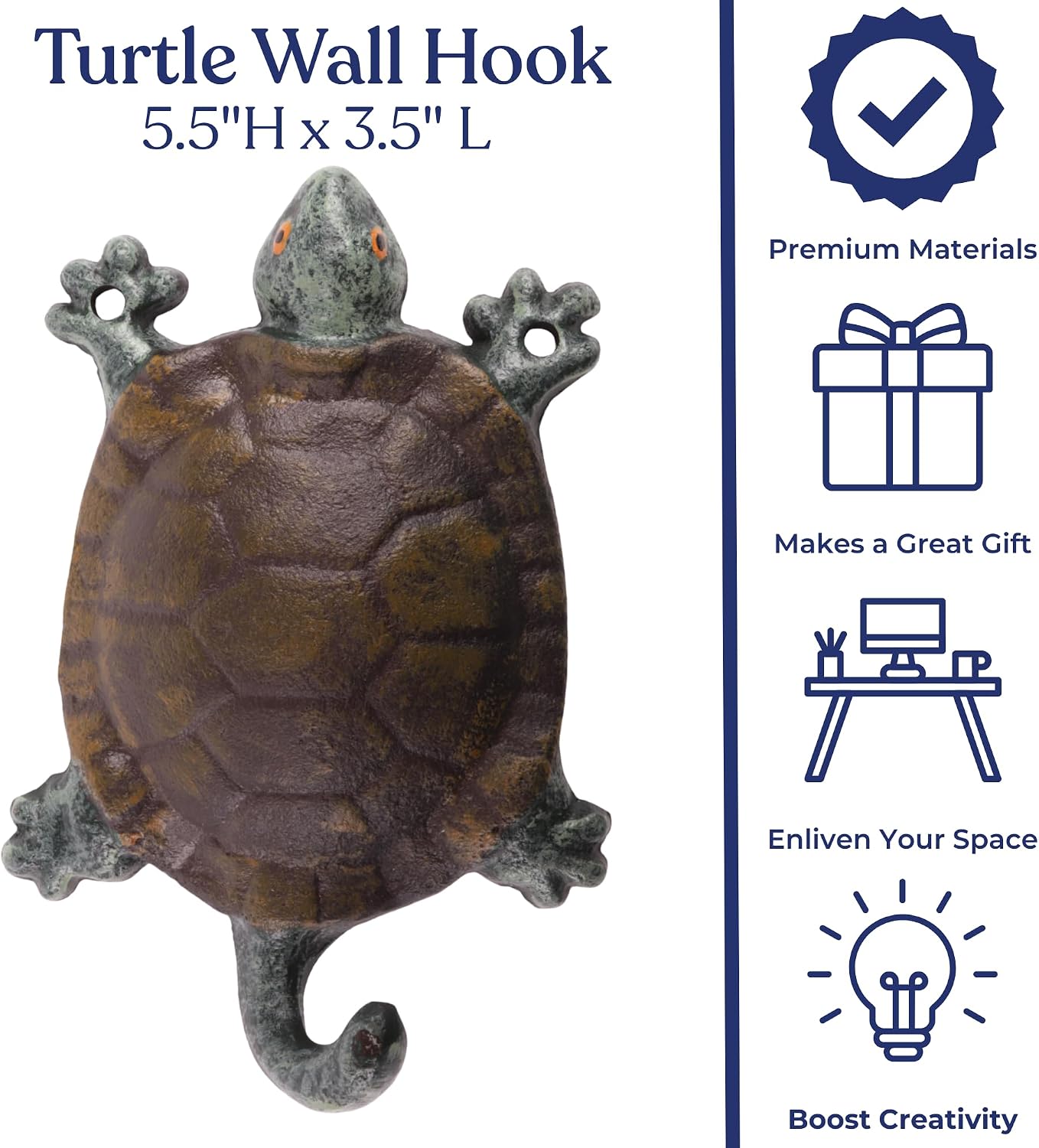 Needzo Turtle Key Holder Wall Hook, Cast Iron Decorative Key Holder, Rustic Home Accessory, 5.5" x 3.5"