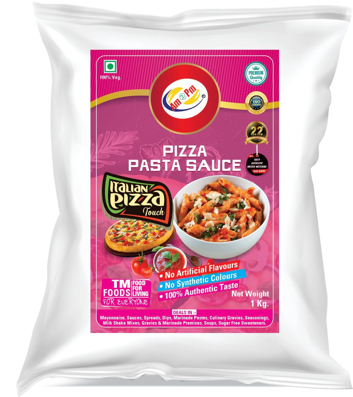 Pizza Pasta Sauce & Dip | 100% Authentic Taste| No Artificial Colours & Flavours | No MSG | No Trans Fat | All Natural Ingredients | Contains natural Protein, Minerals, Fiber | Mouth-watering Italian Taste - 1Kg