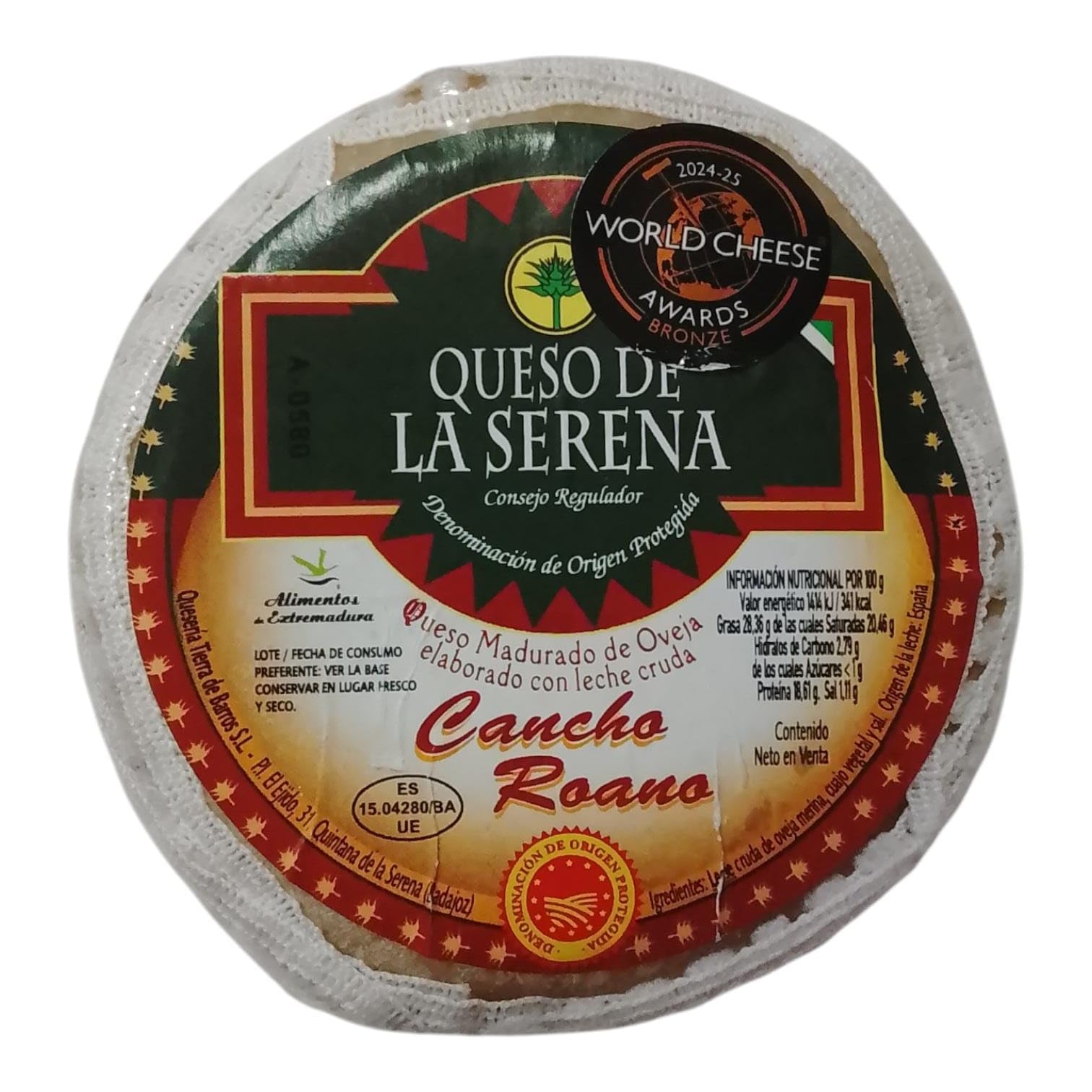 Queso Mini Torta de la Serena Cancho Roano – Ganador Mejor Torta de la Serena 2024 | Elaborado por Quesería Tierra de Barros | Queso de Oveja Cruda – Cremoso, Untable y Gourmet 400g