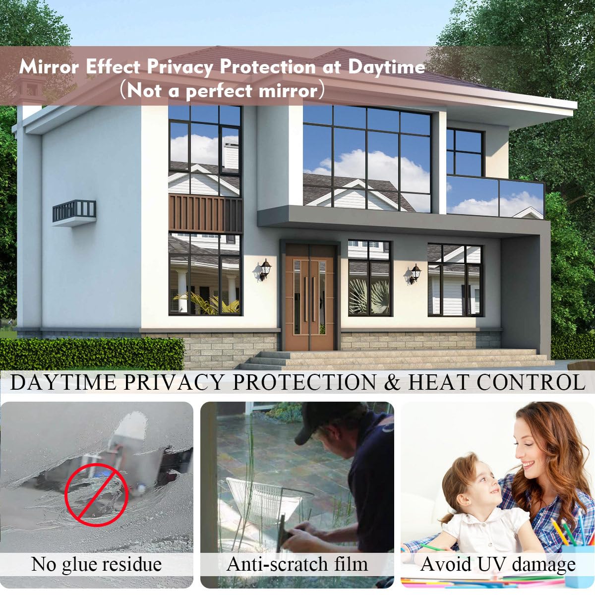 Arthome Pellicola per Vetri Finestre Anti-UV 60cmx460cm, Marrone Argento, Controllo Calore Oscuranti per Finestre Riflettente Adesiva per casa e ufficio Riduzione Abbagliamento solare con strumento
