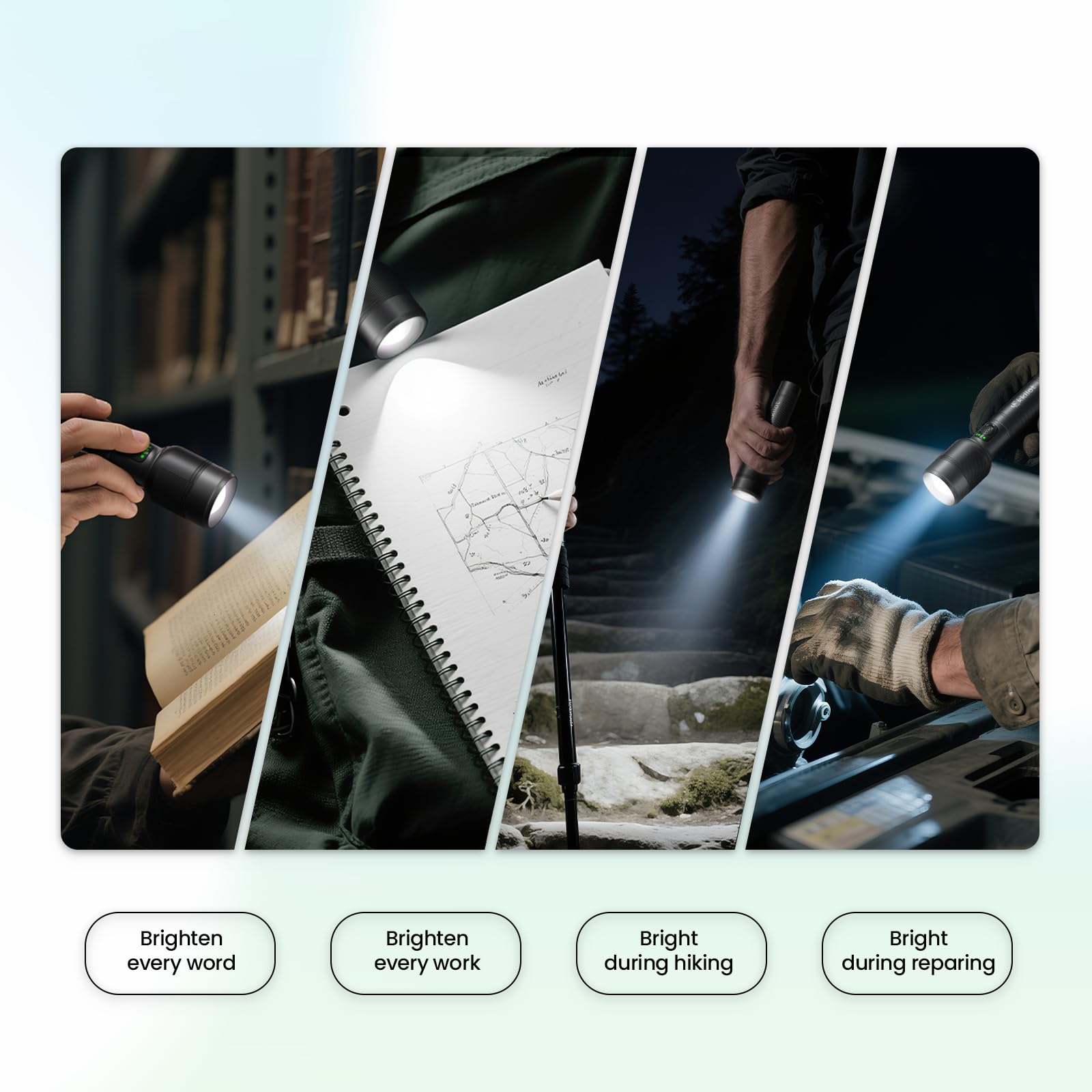 Linterna LED recargable de alta potencia, luz flash de aluminio superbrillante con estroboscópico de emergencia, modos de iluminación duales, zoom, IPX5 resistente al agua para exteriores y