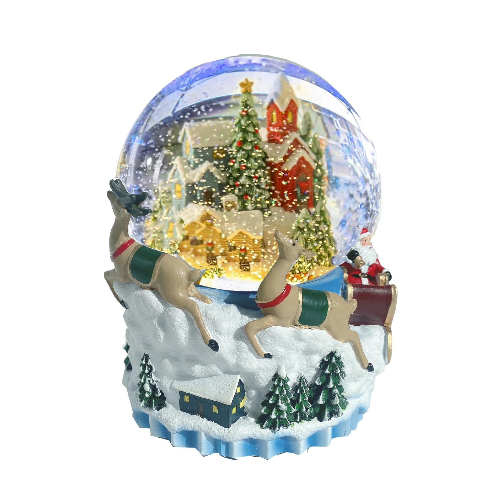 Christmas Snow Globe, 100mm Christmas Oversized Resin Lighted Musical Snowflakes Snowglobe, Christmas Snowing Snow Globe,Santa Claus Snow Globe