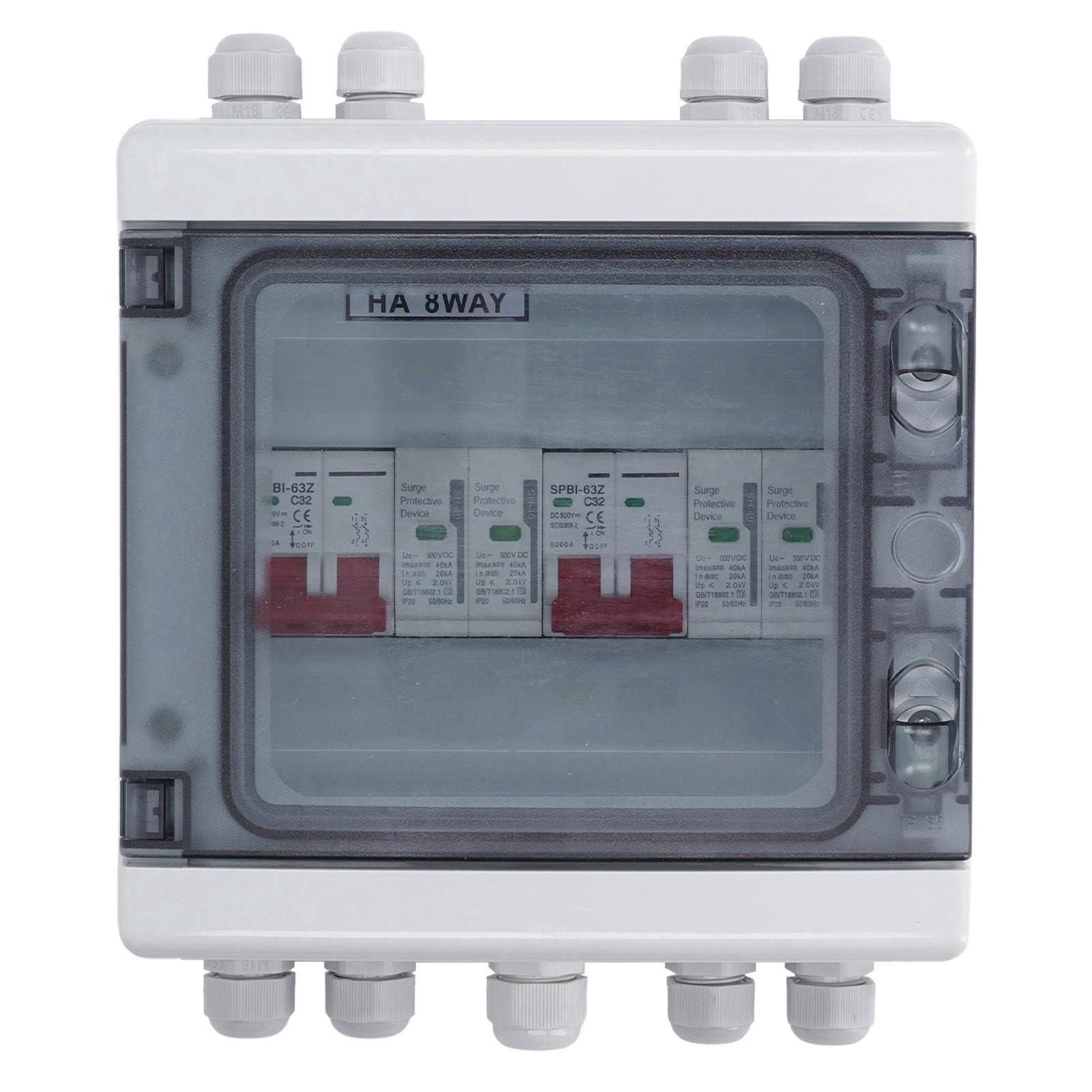Pissente Interruttore Sezionatore Solare DC500V, PC Ignifugo, Interruttore Automatico da 32A, Resistente All’acqua IP65, Adatto per Sistemi di Energia Solare e