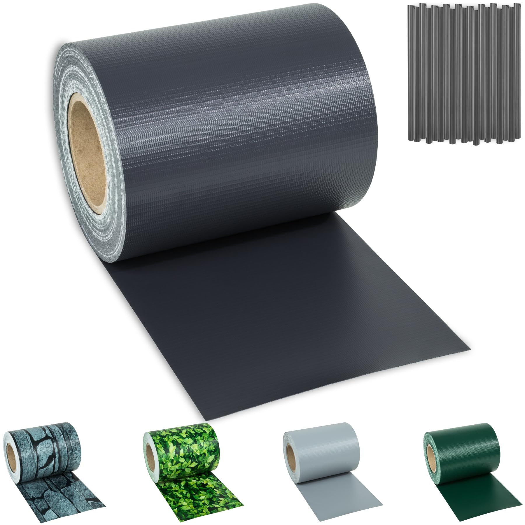 tectake® Sichtschutzfolie, Sichtschutzstreifen mit Befestigungsclips, Windschutz, Sonnenschutz, Sichtschutzmatte für Balkon, Garten, Terrasse, für Stabmattenzaun und Zaunelemente - 70 m, anthrazit